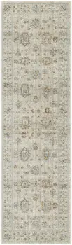 8' Beige and Ivory Oriental Power Loom Distressed Runner Rug With Fringe
