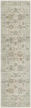 8' Beige and Ivory Oriental Power Loom Distressed Runner Rug With Fringe