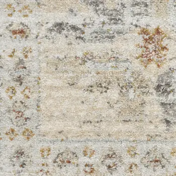 8' Beige and Ivory Oriental Power Loom Distressed Runner Rug With Fringe