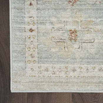 8' Green And Ivory Oriental Distressed Runner Rug With Fringe