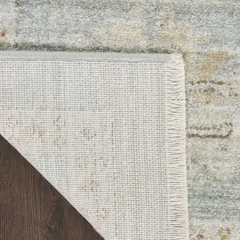 8' Green And Ivory Oriental Distressed Runner Rug With Fringe