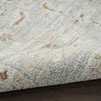 8' Green And Ivory Oriental Distressed Runner Rug With Fringe