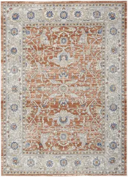 7' X 9' Gray and Red Oriental Power Loom Area Rug
