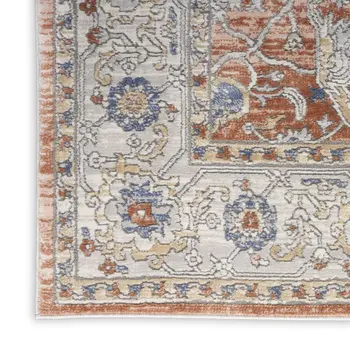 7' X 9' Gray and Red Oriental Power Loom Area Rug