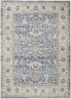 7' X 9' Blue and Gray Oriental Power Loom Area Rug