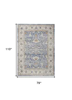 7' X 9' Blue and Gray Oriental Power Loom Area Rug