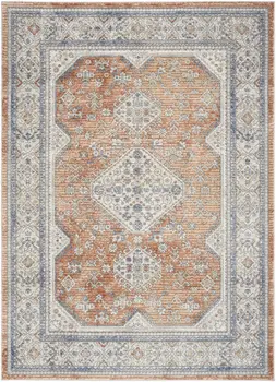7' X 9' Gray and Red Medallion Power Loom Area Rug