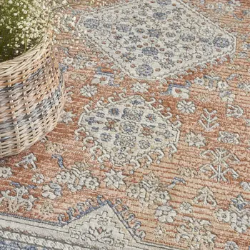 7' X 9' Gray and Red Medallion Power Loom Area Rug