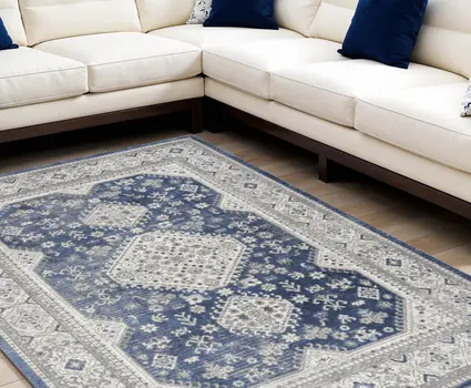 7' X 9' Blue and Gray Medallion Power Loom Area Rug