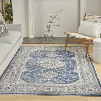 7' X 9' Blue and Gray Medallion Power Loom Area Rug