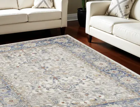8' X 10' Blue and Gray Oriental Power Loom Area Rug