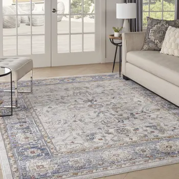 8' X 10' Blue and Gray Oriental Power Loom Area Rug