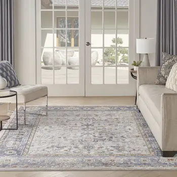 8' X 10' Blue and Gray Oriental Power Loom Area Rug