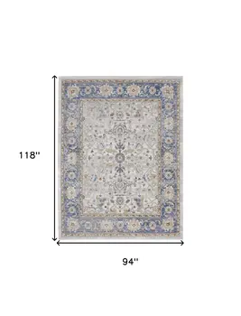 8' X 10' Blue and Gray Oriental Power Loom Area Rug