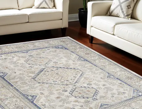 8' X 10' Blue and Gray Medallion Power Loom Area Rug