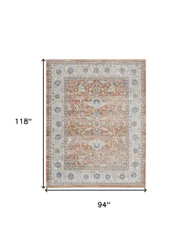 8' X 10' Gray and Red Oriental Power Loom Area Rug