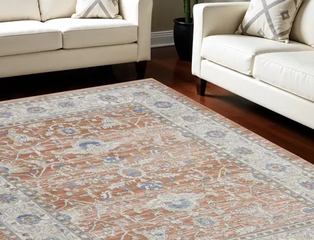 8' X 10' Gray and Red Oriental Power Loom Area Rug