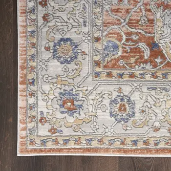 8' X 10' Gray and Red Oriental Power Loom Area Rug