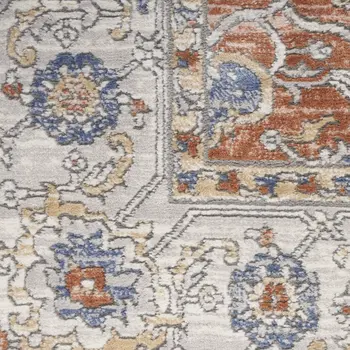 8' X 10' Gray and Red Oriental Power Loom Area Rug