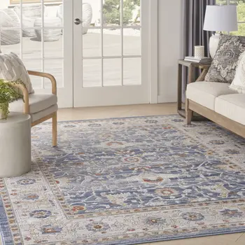 8' X 10' Blue and Gray Oriental Power Loom Area Rug