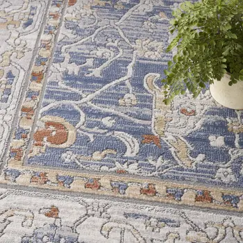 8' X 10' Blue and Gray Oriental Power Loom Area Rug