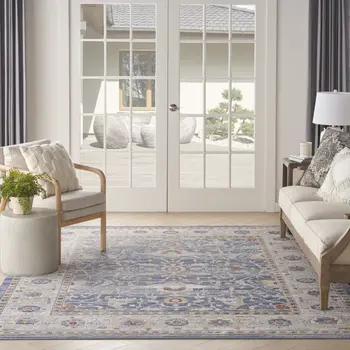 8' X 10' Blue and Gray Oriental Power Loom Area Rug