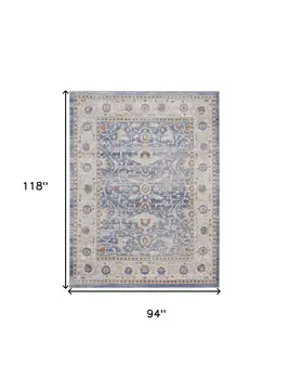 8' X 10' Blue and Gray Oriental Power Loom Area Rug