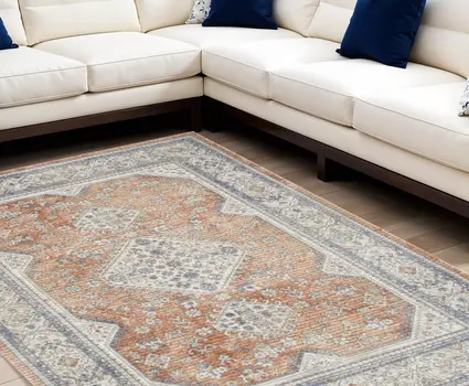 8' X 10' Beige and Bronze Oriental Power Loom Area Rug