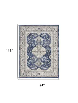 8' X 10' Ivory Blue and Gray Oriental Power Loom Area Rug