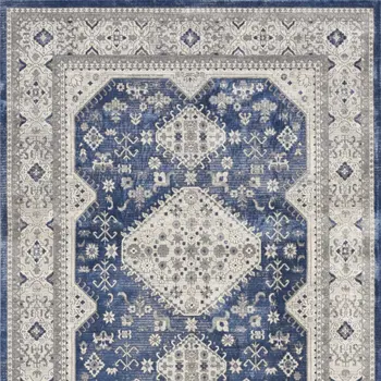 8' X 10' Ivory Blue and Gray Oriental Power Loom Area Rug