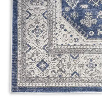 8' X 10' Ivory Blue and Gray Oriental Power Loom Area Rug
