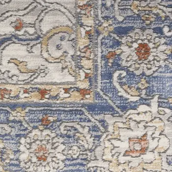 8' Blue And Ivory Oriental Runner Rug