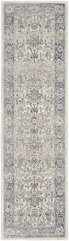8' Blue And Ivory Oriental Runner Rug