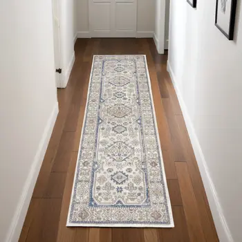 8' Blue And Gray Medallion Runner Rug
