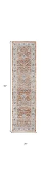 8' Gray And Red Oriental Runner Rug