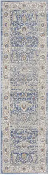 8' Blue And Gray Oriental Runner Rug