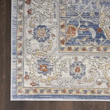 8' Blue And Gray Oriental Runner Rug