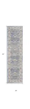 8' Blue And Gray Oriental Runner Rug