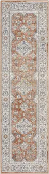 8' Gray And Red Medallion Runner Rug
