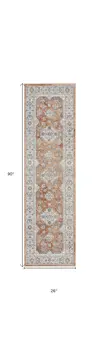 8' Gray And Red Medallion Runner Rug