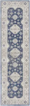 8' Blue And Gray Medallion Runner Rug