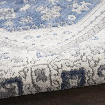 8' Blue And Gray Medallion Runner Rug