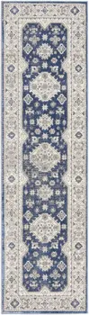 8' Blue And Gray Medallion Runner Rug