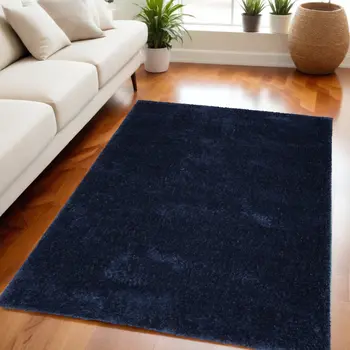 5' X 7' Navy Blue Shag Power Loom Area Rug