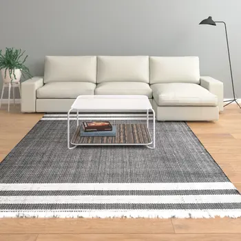 5' X 7' Dark Gray Striped Handmade Indoor Outdoor Area Rug