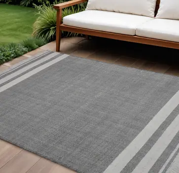 8' X 10' Dark Gray Striped Handmade Indoor Outdoor Area Rug