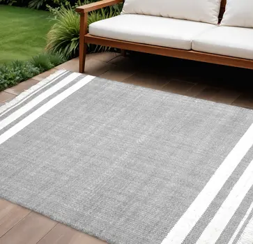 8' X 10' Gray Striped Handmade Indoor Outdoor Area Rug