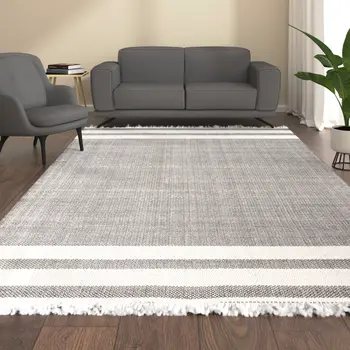 8' X 10' Gray Striped Handmade Indoor Outdoor Area Rug