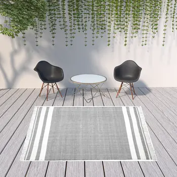 8' X 10' Gray Striped Handmade Indoor Outdoor Area Rug