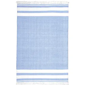 8' X 10' Blue Striped Handmade Stain Resistant Non Skid Indoor Outdoor Area Rug